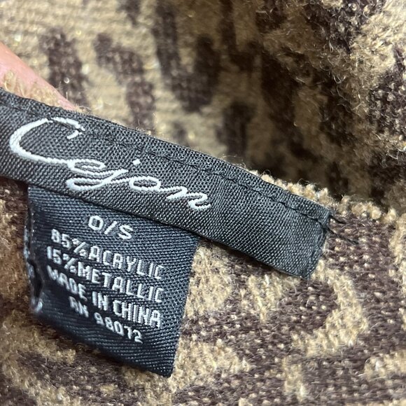 Pre-Owned Cejon Leopard Print Scarf 64x12 Fringe Ends Metallic Thread RN98072 - Picture 2 of 2